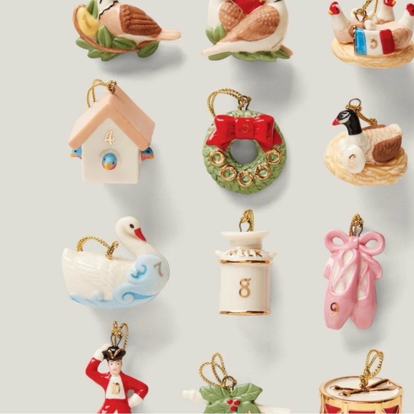 New in box Lenox Holiday Ornaments Set 12 twelve days of Christmas mini set - Picture 2 of 4